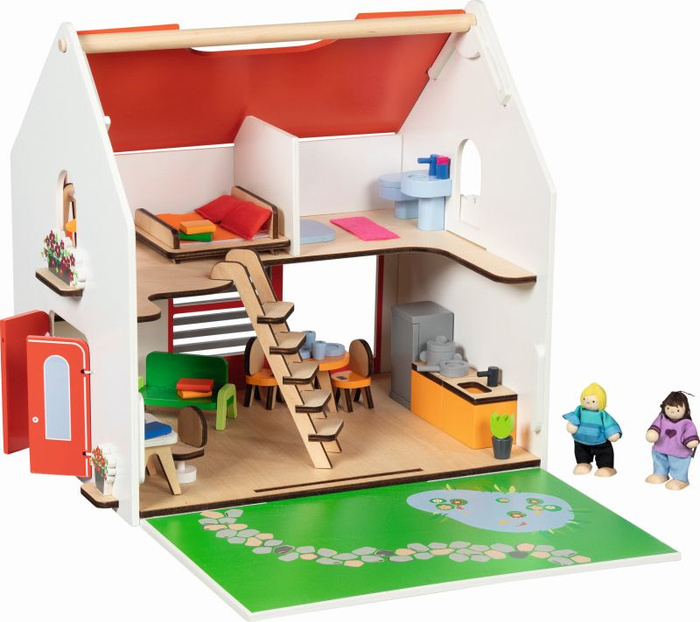 Drewniany domek dla lalek Eco House przenośny z akcesoriami 54 el Goki 51458