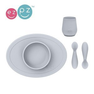 Komplet pierwszych naczyń silikonowych First Foods Set pastelowa szarość EUFFP003-EZPZ