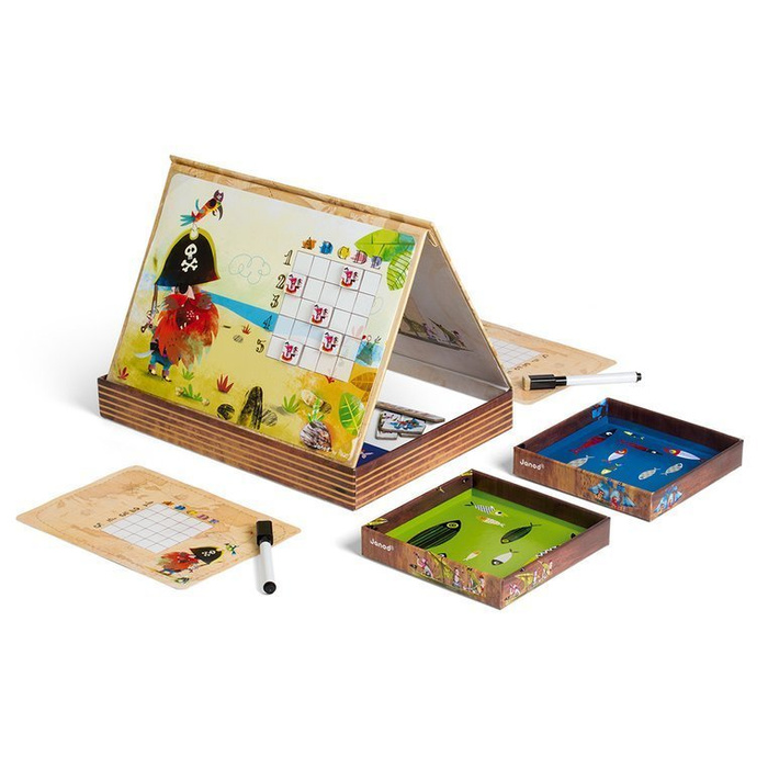 Gra w okręty „Piraci”, JND02835-Janod, gry dla dzieci, zabawki z tektury