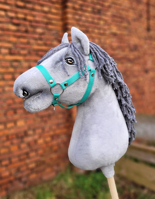 Super Hobby Horse Koń na kiju Siwek z długą miękką grzywą ręcznie wykonany siwy konik Premium