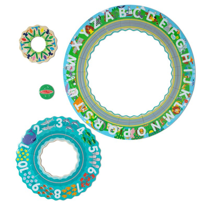 Okrągła układanka kartonowa z rowkami oraz dwoma pojazdami z napędem wstecznym Motyw trasy wzdłuż wybrzeża 48 el. Melissa & Doug 31008