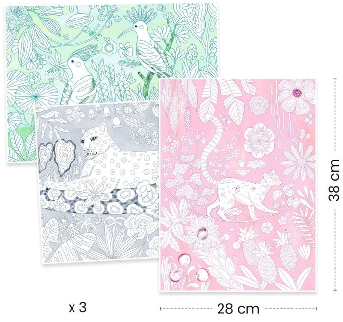 Obrazy do kolorowania w teczce Dżungla Djeco DJ08690 komplet 3 dużych obrazów