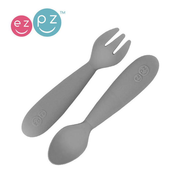Komplet silikonowych sztućców Mini Utensils szary EUMUG005-EZPZ, sztućce dla dzieci