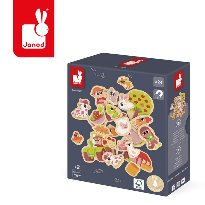 Magnesy drewniane Na farmie 24 szt. Janod J09639