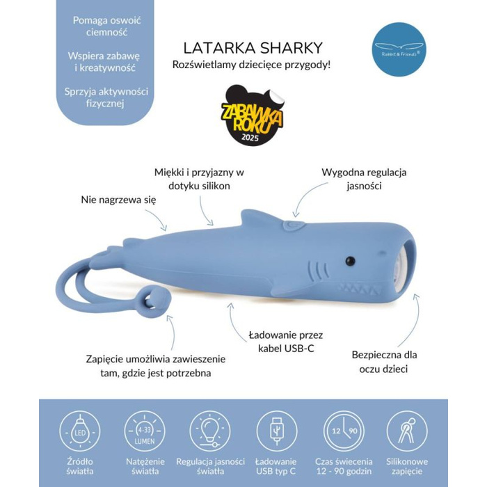 Latarka dla dzieci Rekin Sharky Rabbit & Friends 520082