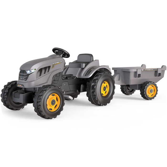 Traktor XXL Smoby 710202 szary na pedały z przyczepką dla dzieci do przewożenia i kreatywnej zabawy