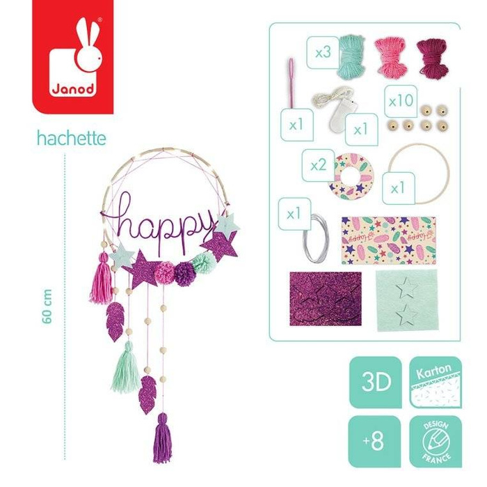 Zestaw kreatywny Łapacz Snów Happy z podświetleniem led J07927-Janod, zabawki kreatywne