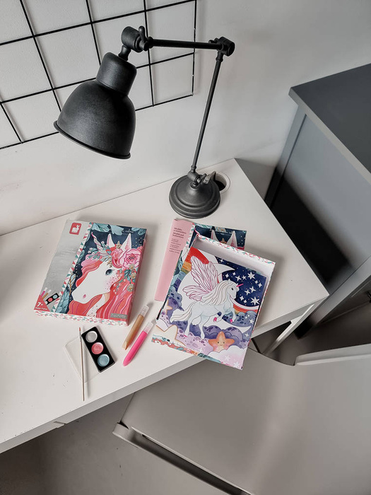 Zestaw kreatywny z farbami perłowymi 3D Jednorożce Janod J07951