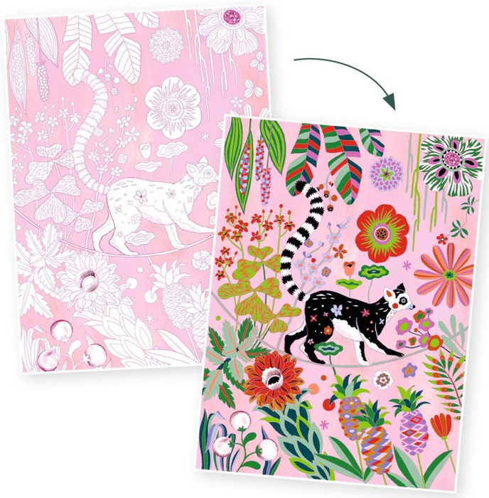 Obrazy do kolorowania w teczce Dżungla Djeco DJ08690 komplet 3 dużych obrazów