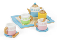 Drewniany zestaw do serwowania herbaty na tacy Kolorowa fala Bigjigs 36047