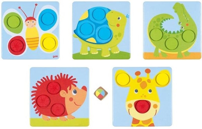 Edukacyjna gra drewniana sortowanie kolorów Żyrafa i przyjaciele Goki 56334 gry i zabawy dla najmłodszych