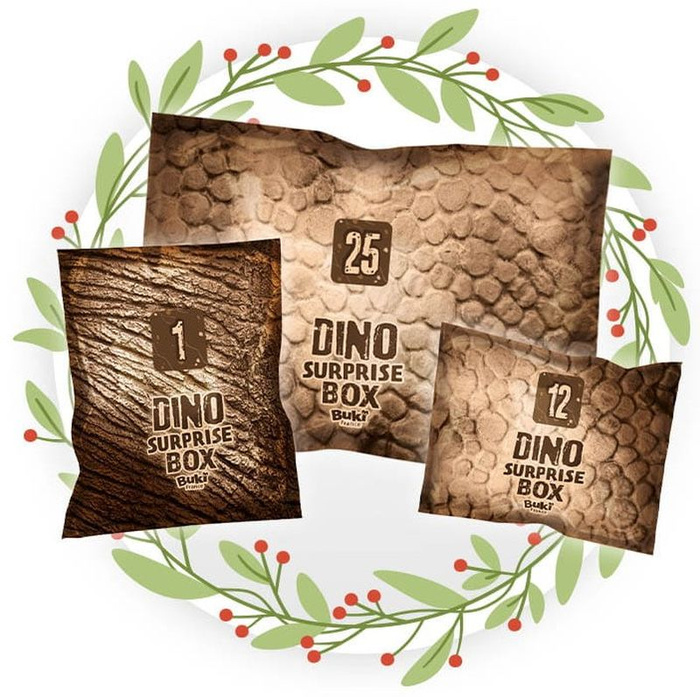 Pudełko 25 niespodzianek z dinozaurami Buki 2135 – zabawa i nauka