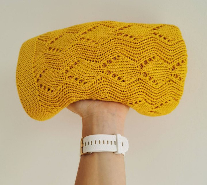 Kocyk ażurowy zygzak miodowa musztarda LL7309-Lullalove, kocyki dla dzieci