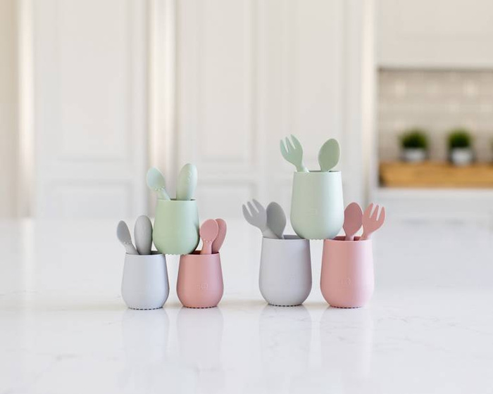 Komplet silikonowych sztućców Mini Utensils pastelowa szarość EUMUP003-EZPZ, sztućce dla dzieci