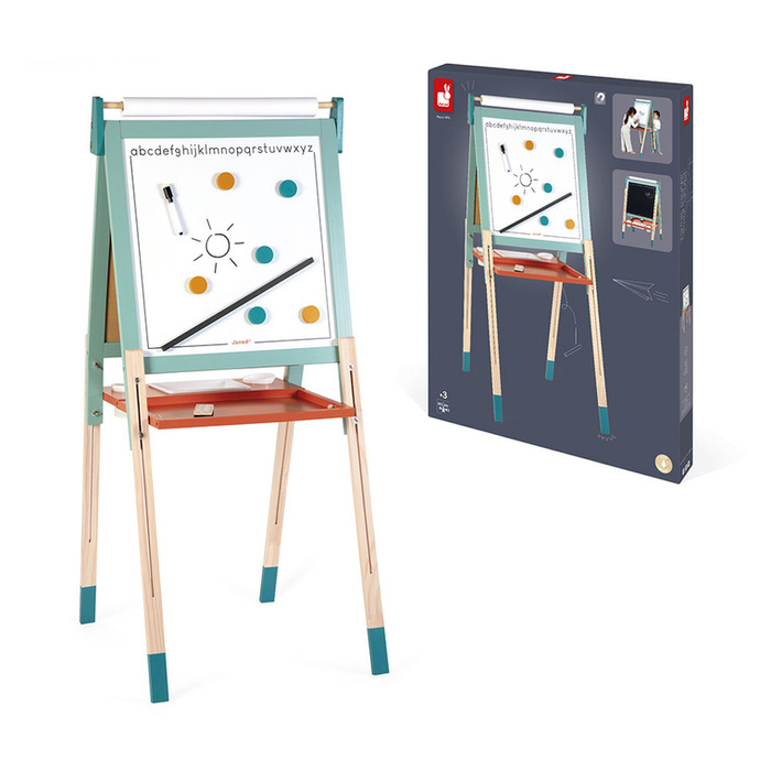 Duża tablica dla dzieci z regulowaną wysokością i 14 akcesoriami Janod J09625