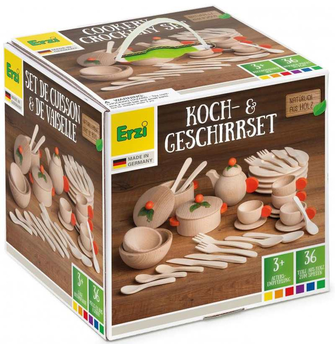 Drewniane Akcesoria kuchenne dla dzieci Erzi 10677 naturalny Zestaw do zabawy w gotowanie i odgrywanie ról