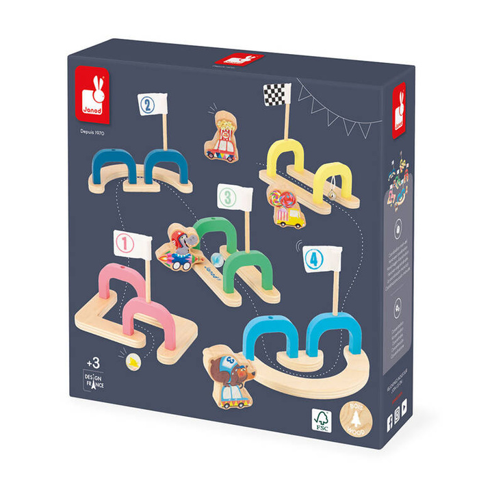 Drewniana gra w kulki marmurki Wyścig z przeszkodami Applepop J03357 Janod
