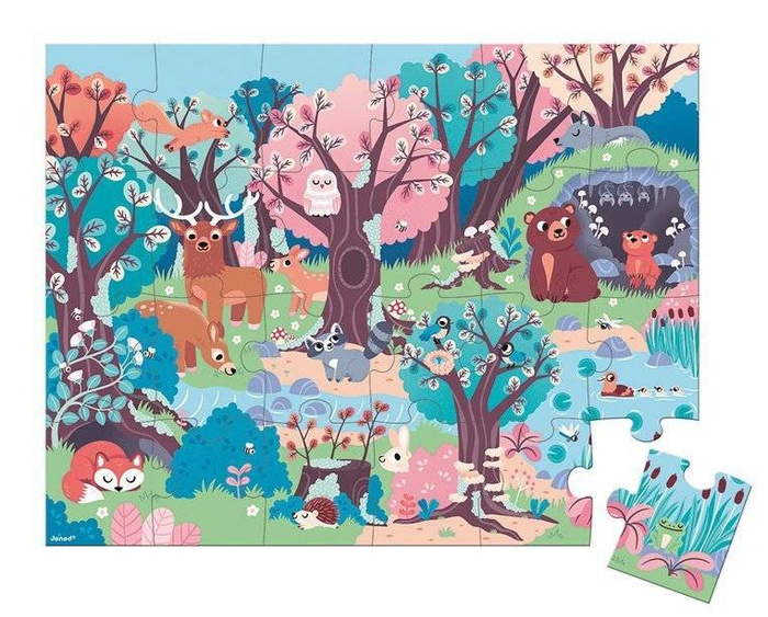 Świecące puzzle z mini-lampką UV Las 24 elementy 3+ Janod J02653