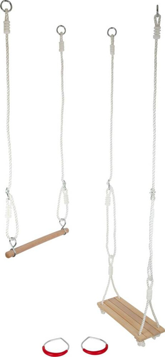 Drewniana huśtawka deska, drążek i koła gimnastyczne 3w1 11908-Small Foot, zabawy w plenerze 