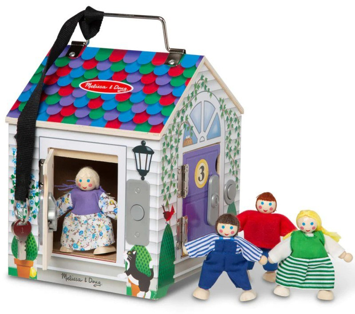 Drewniany domek dla lalek z kluczami 4 zamki i laleczki 12505-Melissa & Doug, zabawki rozwojowe