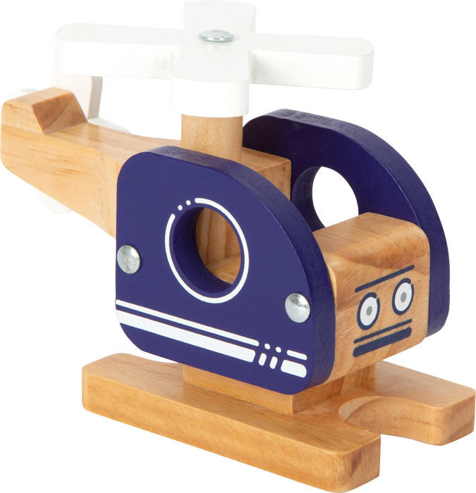 Drewniany granatowy helikopter 12287-Small Foot, samoloty dla dzieci