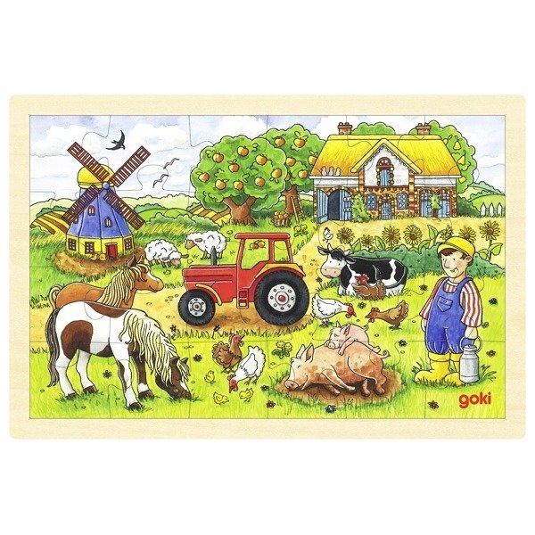 Farma pełna zwierząt, puzzle drewniane, goki