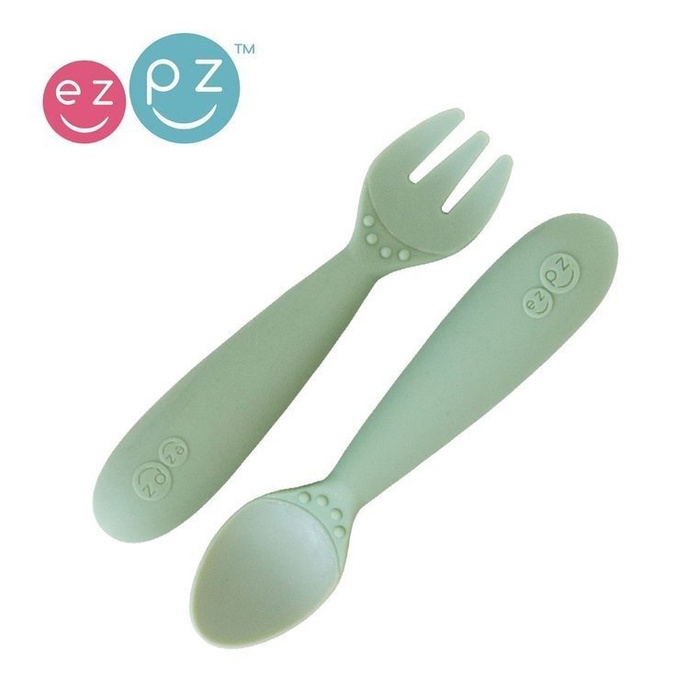 Komplet silikonowych sztućców Mini Utensils pastelowa zieleń EUMUS001- EZPZ, sztućce dla dzieci 