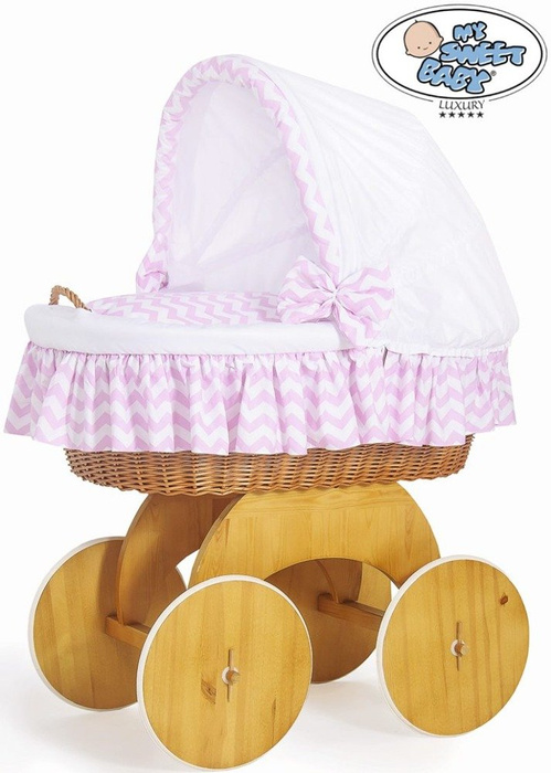 Kosz Mojżesza biało-różowy zygzak 50102901-My Sweet Baby, kosz dla niemowlaka 