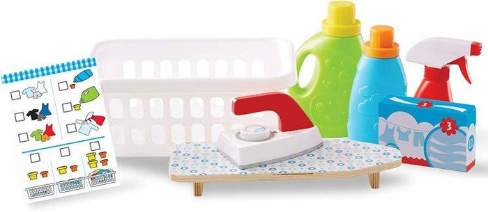 Kosz na pranie z dodatkami do prasowania deska żelazko 18608-Melissa & Doug, zabawa w dom 