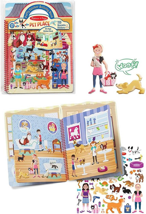 Książeczka Zwierzaki z wypukłymi naklejkami wielokrotnego użytku 19429-Melissa & Doug, naklejki