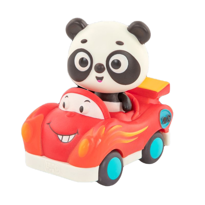 Miękkie autko sensoryczne z wesołym pasażerem – Land of B. Bingo & Freddy Zoom LB1703- B.Toys zabawka samochód