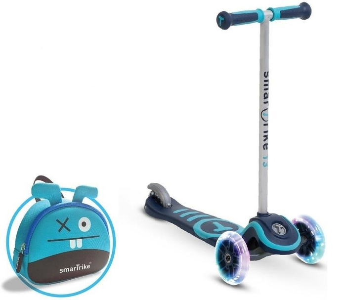 OUTLET Smart Trike Hulajnoga Scooter T3 + świecące koła LED + torba - niebieska