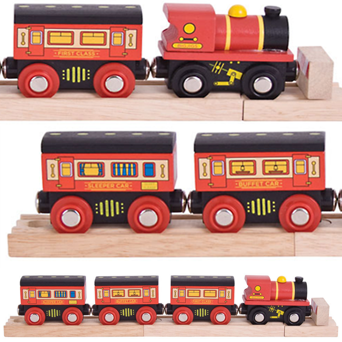 Pociąg z wagonami sypialnymi do kolejki, BJT431-Bigjigs Rail - kolejka drewniana