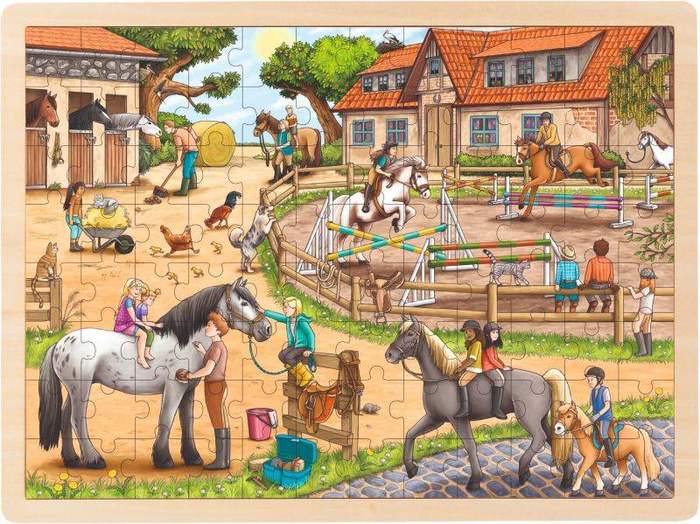 Puzzle Stajnia 96 elementów 57367-Goki, zabawki drewniane