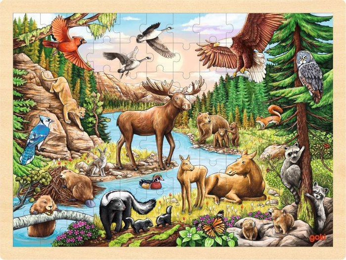 Puzzle drewniane Północnoamerykański krajobraz 57409-Goki, układanie przez dzieci