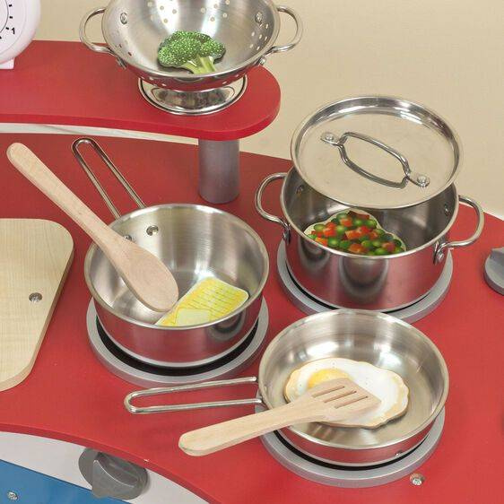 Srebrny zestaw kuchenny dla dzieci z akcesoriami 14265-Melissa & Doug, zabawki dla dzieci kuchnia