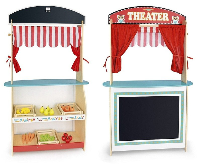 Teatrzyk dla dzieci oraz sklep drewniany, Sowa mądra głowa, zabawa w odgrywanie ról