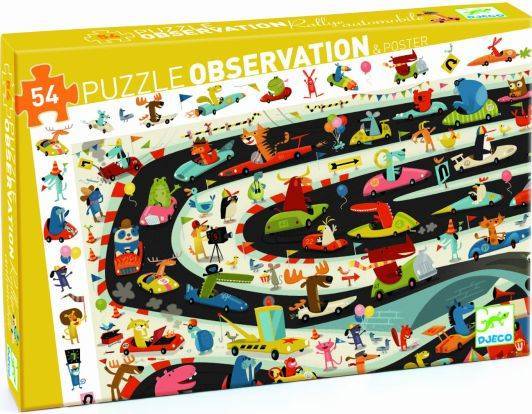 Tekturowe puzzle obserwacja Rajd samochodowy 54 el DJ07564-Djeco, układanki i puzzle dla dzieci