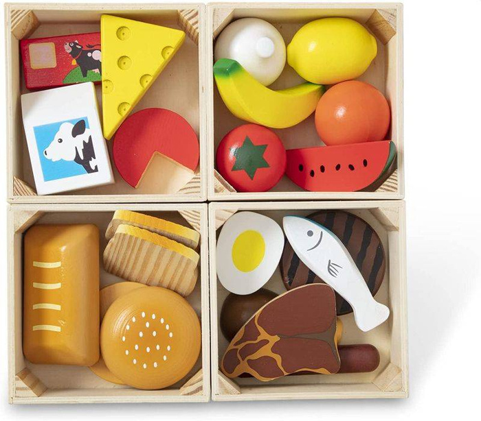 Zestaw drewnianych artykułów spożywczych w skrzyneczkach 10271- Melissa & Doug, zabawa w sklep